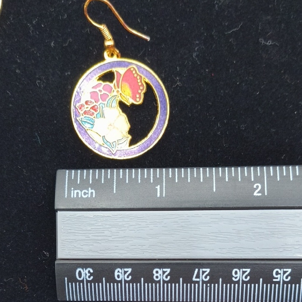 Enamel Butterfly And Floral Earrings - Picture 3 of 3